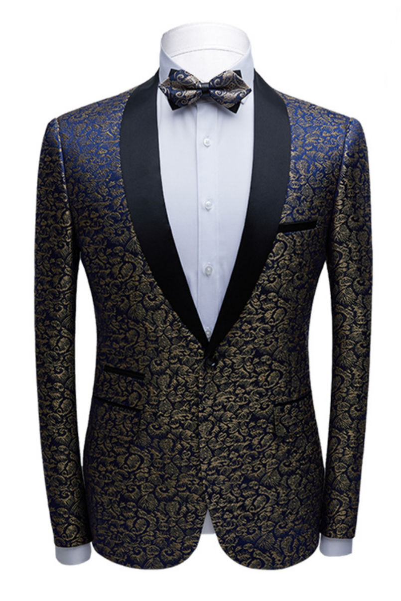 Newinlook Chic Jacquard Tuxedo with Black Shawl Lapel for Weddings