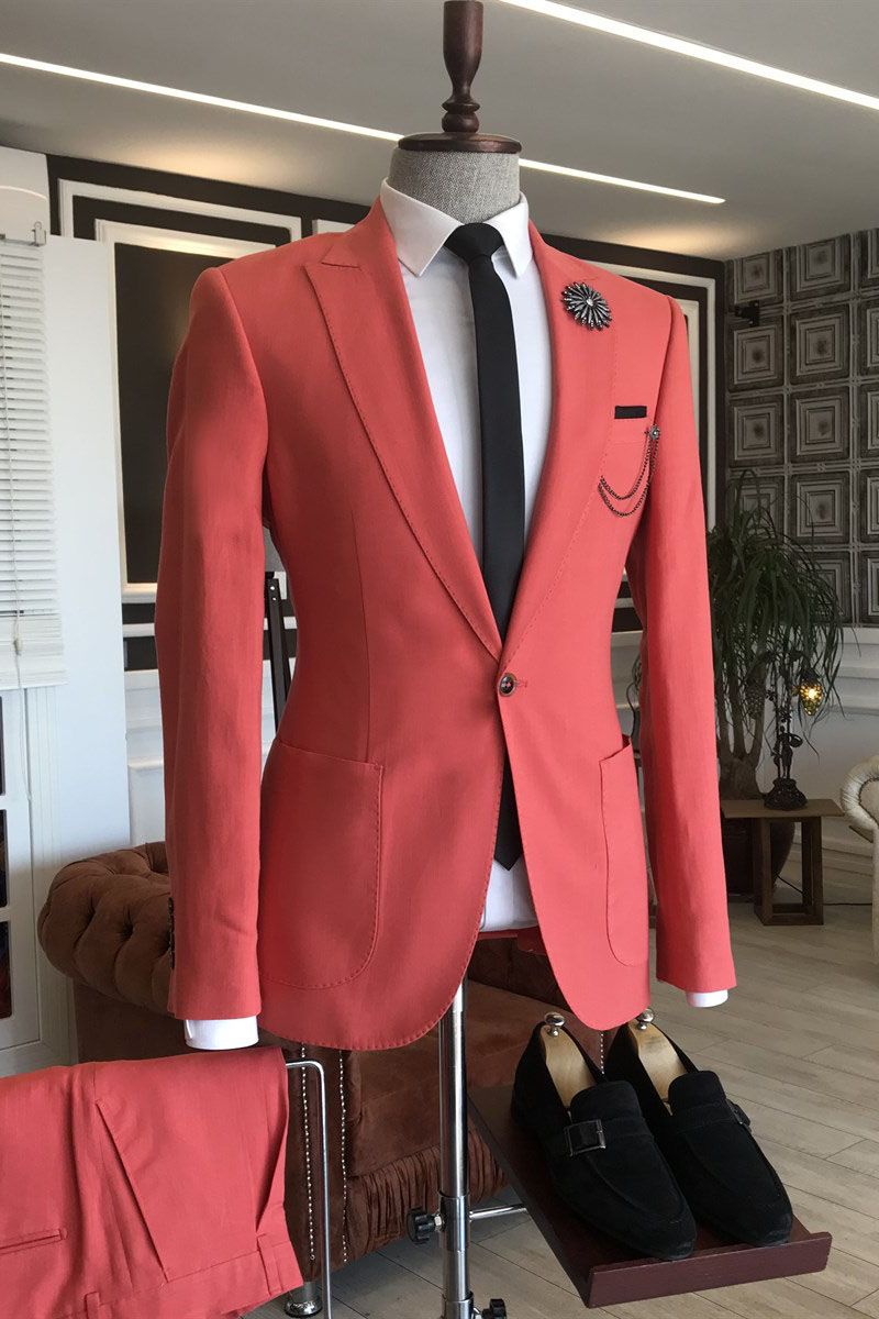Newinlook Simple Red Blazer Prom Suit with Peaked Lapel and Two Flaps