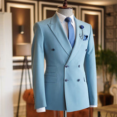 Newinlook Stylish Sky Blue Double-Breasted Groom Suit with Peaked Lapel