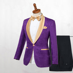 Newinlook Newest Gold Lapel Groomsmen Tuxedo in Purple with One Button