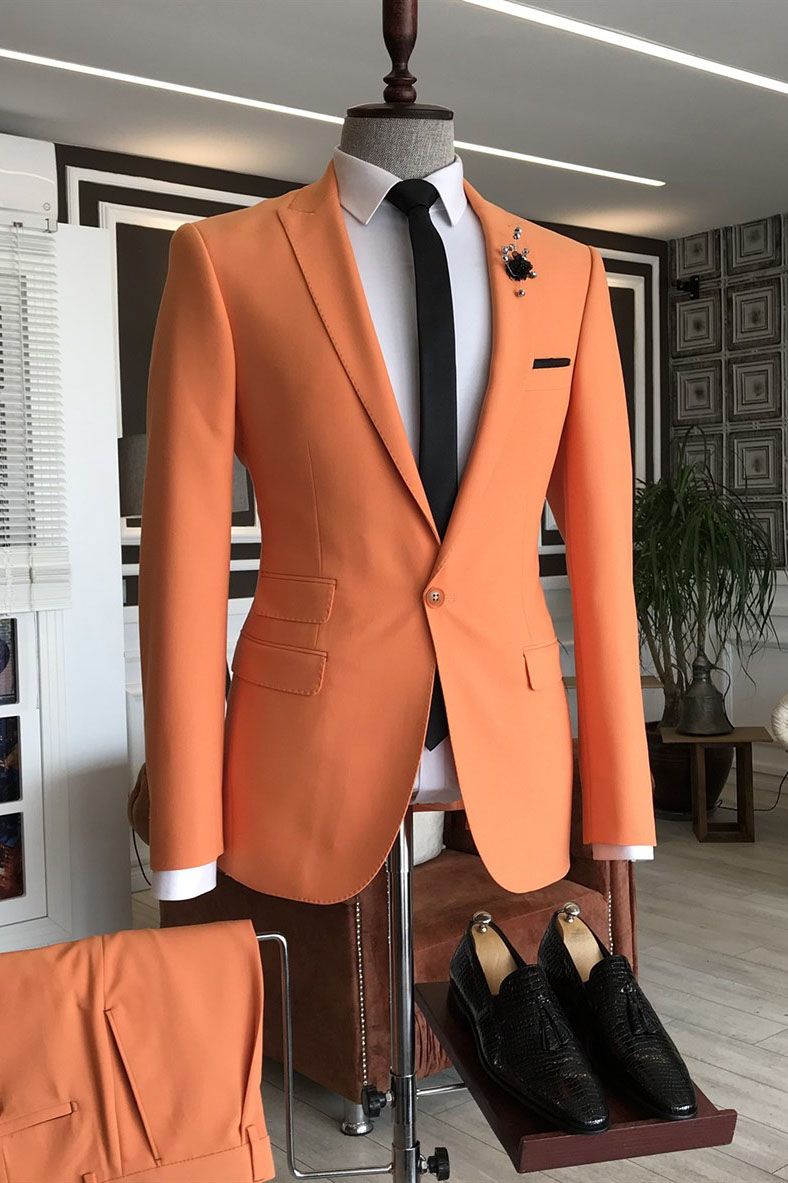 Newinlook Shining Orange Three-Flap Homecoming Suit with Peaked Lapel for Men