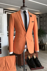 Newinlook Shining Orange Three-Flap Homecoming Suit with Peaked Lapel for Men