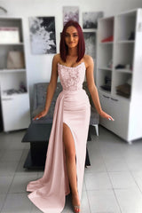 Newinlook Strapless Pink Slit Mermaid Evening Dress With Chic Appliques