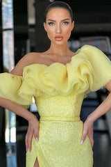 Newinlook Daffodil Off-The-Shoulder Split Mermaid Evening Dress Sequins
