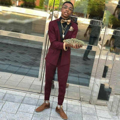 Newinlook New Arrival Burgundy Party Prom Suit, Two Pieces for Men with Black Lapel