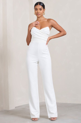 Newinlook Simple Everyday White Strapless Sweetheart Women's Jump Suit With Pleats