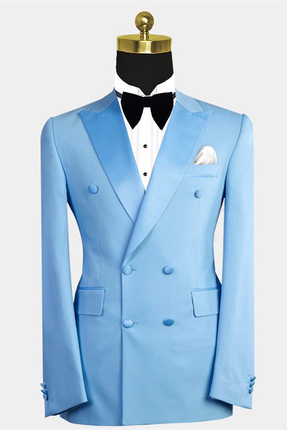 Newinlook Blue Double-Breasted Peaked Lapel Wedding Suit for Men’s Parties