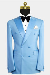 Newinlook Blue Double-Breasted Peaked Lapel Wedding Suit for Men’s Parties