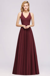 Affordable Chiffon V-Neck Sleeveless Lace Bridesmaid Dress Online