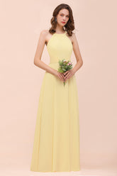 Affordable Daffodil Chiffon Sleeveless Long Bridesmaid Dress with Ruffle