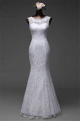 Affordable Lace Jewel Sleeveless Mermaid Wedding Dresses Online