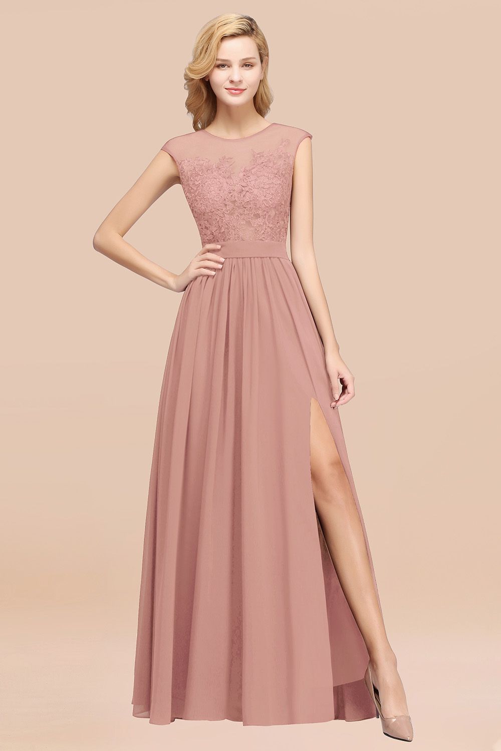 Affordable Scoop Lace Appliques Yellow Bridesmaid dresses with Slit Newinlook Affordable Scoop Lace Appliques Yellow Bridesmaid dresses with Slit Newinlook