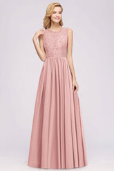 Affordable Sleeveless Lace Pink Bridesmaid Dress With Hollowout Back