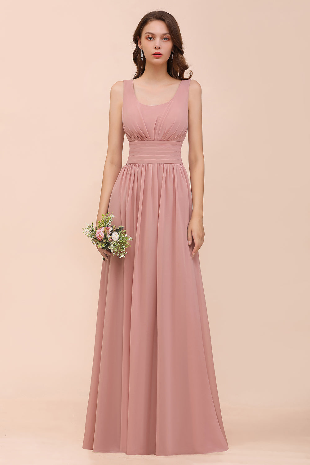 mauve bridesmaid dresses WEDTREND Women Elegant Vintage Dress A-Line V-Nevk Long Sleeves Wedding Guest Dress, chiffon color / US10 Hidden back zipper with clasp Blush & Mauve Bridesmaid Dresses
