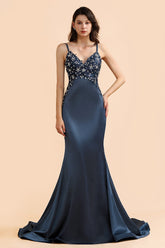 Affordable Spaghetti Straps V-Neck Prom Dresses Sleeveless Appliques Beadings Party Dresses Online