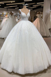 Affordable Straps A-line White Wedding Dresses With Appliques Tulle Ruffles Bridal Gowns Online