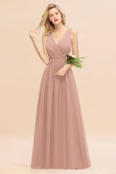 Affordable V-Neck Ruffle Long Grape Chiffon Bridesmaid Dress with Bow