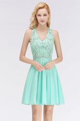 Affordable V-Neck Short Lace Birdesmaid Dresses Online