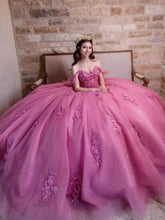 Off-Shoulder Ball Gown with 3D Floral Lace Appliques Perfect for Quinceanera & Sweet 16 Celebrations