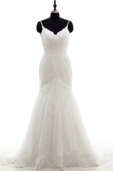 Appliques Spaghetti Strap Mermaid Wedding Dress On Sale