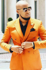 Newinlook Shining Orange Evening Suit for Men with Peaked Lapel