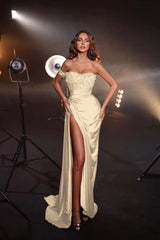 One Shoulder Sleeveless Mermaid Long Formal Dress With High Split