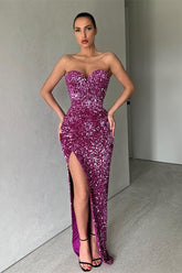 Newinlook Purple Sweetheart Mermaid Sequins Evening Dress With Split