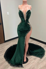 Newinlook Shining Chic Emerald Split Evening Dress With Sequins