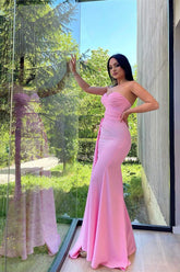 Newinlook Beautiful Pink Sweetheart Strapless Mermaid Split Evening Dress Long