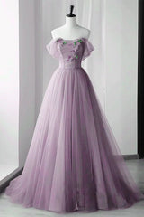 Newinlook Lilac Beadings Off-The-Shoulder Appliques Evening Dress With Tulle