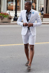 Newinlook Stylish White Party Evening Suit with Notched Lapel and Short Pants