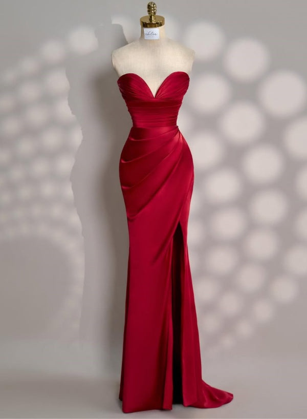 Newinlook Charming Red Split Pleated Evening Dress