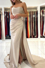 Newinlook Elegant Strapless Evening Dress With Split Mermaid
