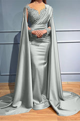 Newinlook Rust Long Sleeves Beads Mermaid Appliques Evening Dress With Ruffles