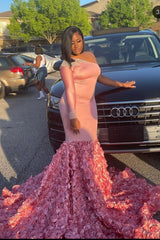 Newinlook Maibel Sexy One Shoulder Long Sleeve Pink Sequins Mermaid Evening Dress