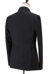 Newinlook Handsome Black Double-Breasted Wedding Suit with Peak Lapel for Groom