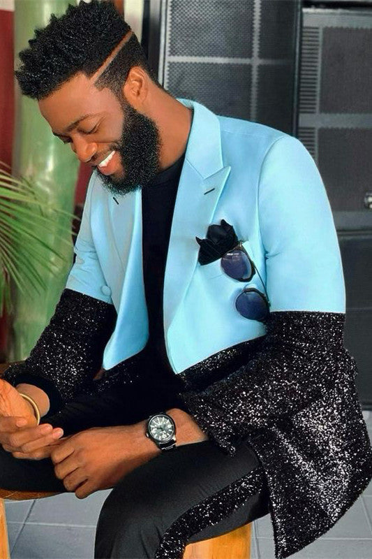 Newinlook Best-Fit Sparkly Blue and Black Wedding Suit for Men