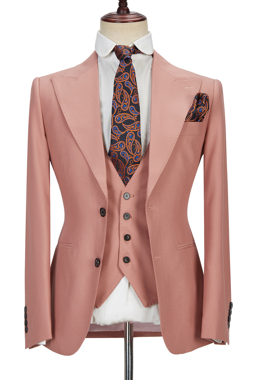 Newinlook Pink Three-Piece Marriage Suit with Two Buttons and Peak Lapel for Men