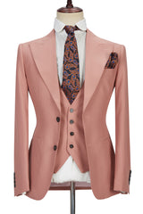Newinlook Pink Three-Piece Marriage Suit with Two Buttons and Peak Lapel for Men