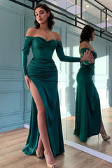 Newinlook Dark Green Mermaid Long Sleeves Evening Dress