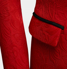 Newinlook Red Floral Tuxedo - Black Lapel Three Pieces for Groom Prince Suit