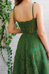 Newinlook Green Emerald Spaghetti-Straps Evening Dress With Appliques A-Line Strapless