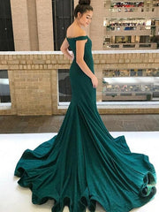 Newinlook Dark Green Mermaid Off-The-Shoulder Evening Dress