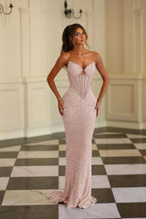 Chic Strapless Sleeveless Long Mermaid Formal Dress With Beading