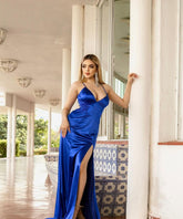 Newinlook Chic Spaghetti Strap V-Neck Evening Dress With Split