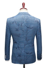 Newinlook Ocean Blue Printed Designer Wedding Suit with Notched Lapel for Men