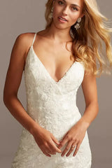 Newinlook Elegant Floral Overlay Lace Spaghetti Strap Flare Leg Wedding Jump Suit