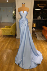 Baby Blue Prom Dress Strapless Mermaid Long