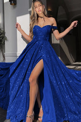 Newinlook V-Neck Mermaid Front Split Evening Dress With Sequins Off-The-Shoulder