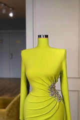 Charming Mermaid Long Sleeves Pleated Evening Dress High Neck With Beadings